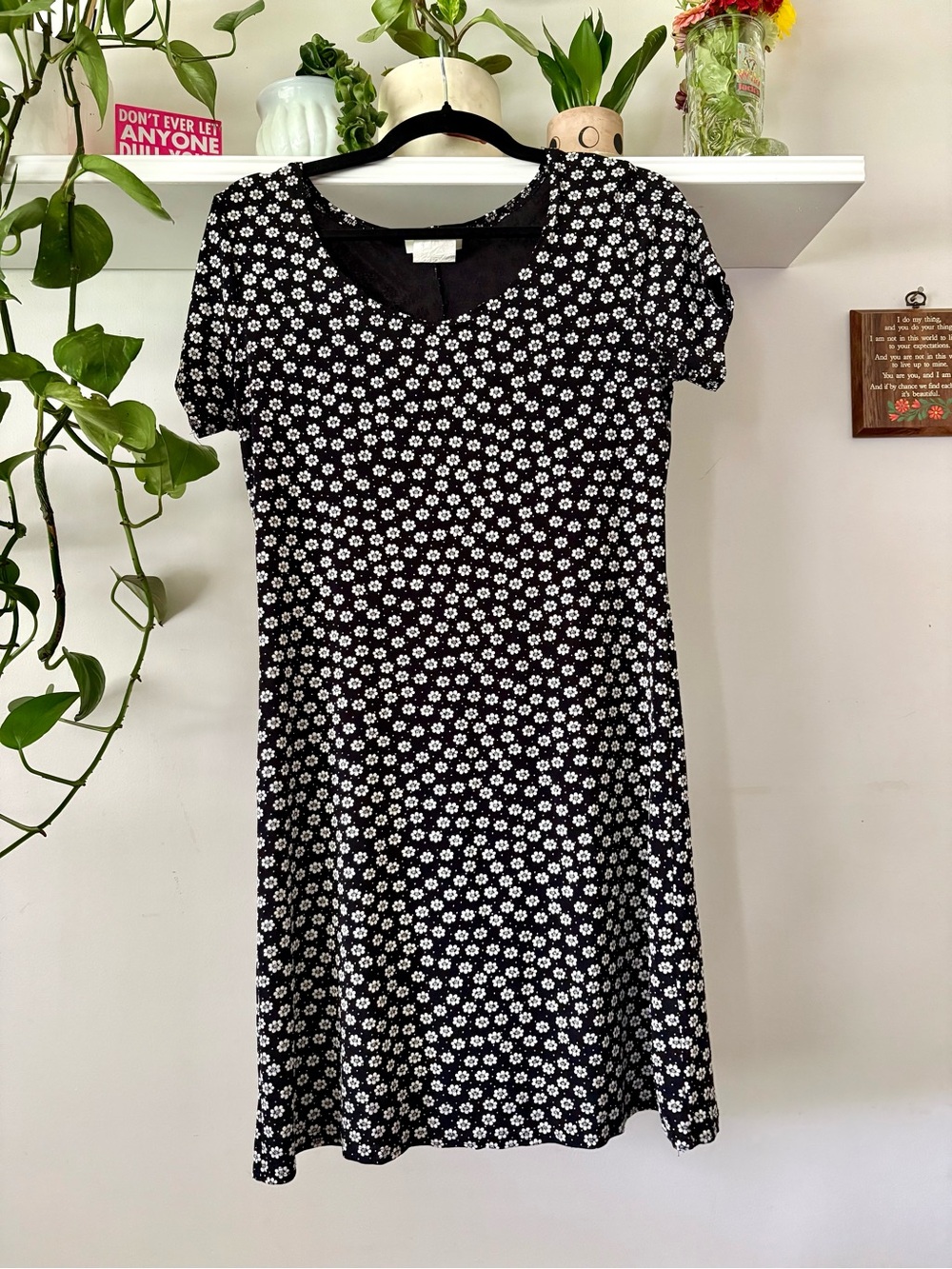 Jessica Black Dress with White Daisy Print